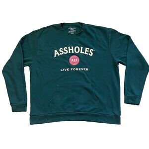 Assholes*s Live Forever ALF Green Graphic Crewneck Sweatshirt Mens 2XL Pocket
